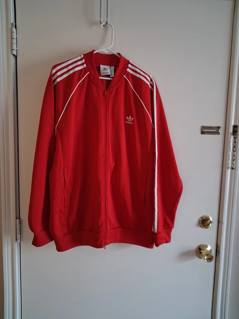 adidas Red Track Jacket with White Stripes